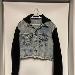 Veveret Distressed Denim and Black Hooded Jacket